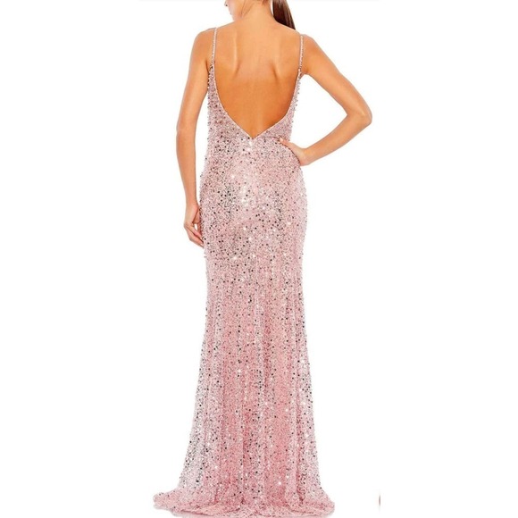 Mac Duggal Embellished Plunging V-neckline OpenBack Dress Rose Pink Size 10 NWT - Picture 2 of 12